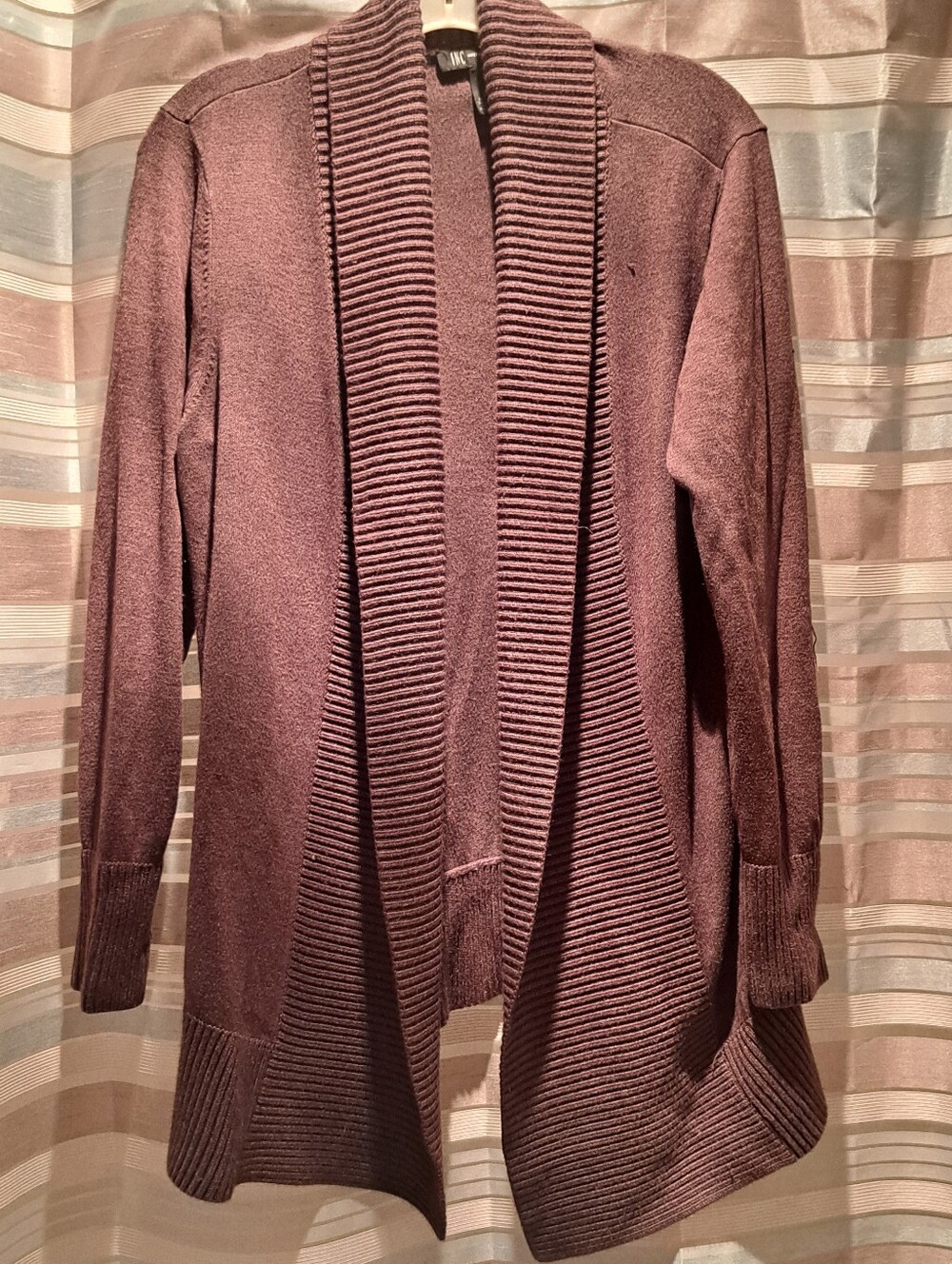 INC International Concepts Dusty Mauve Open-Front Ribbed Shawl Cardigan